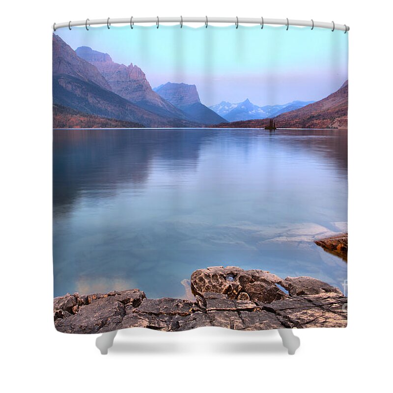 St Mary Shower Curtain featuring the photograph Sunrise On The Eadge Of St. Mary Lake by Adam Jewell