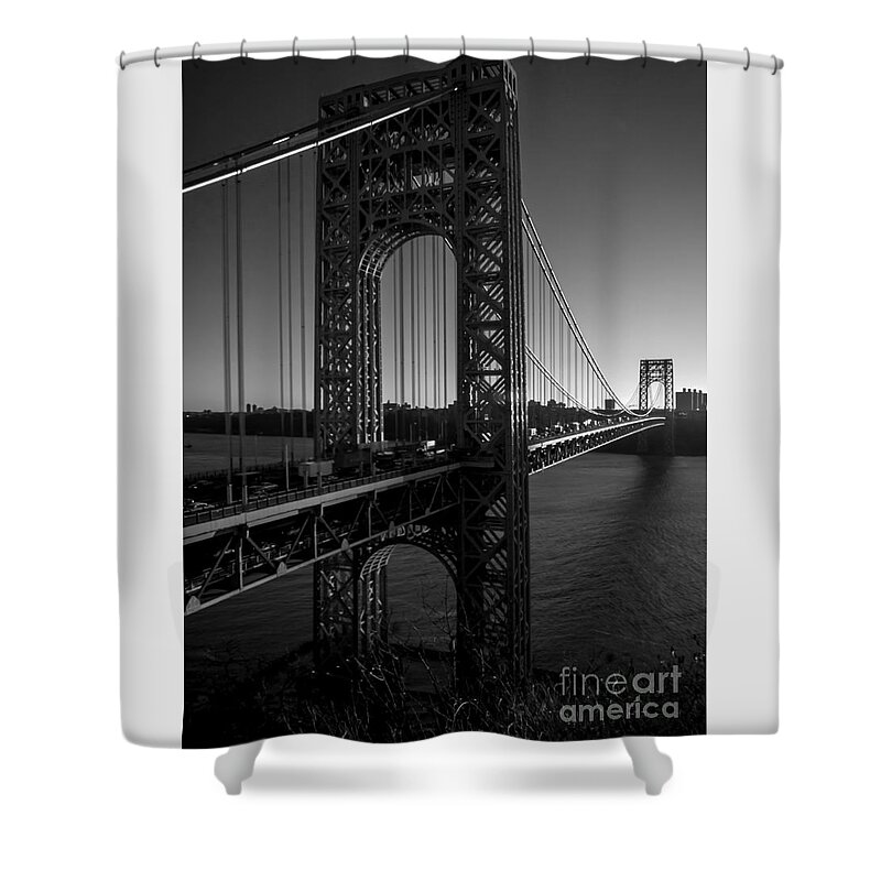George Washington Bridge Shower Curtain featuring the photograph Sunrise on the GWB, NYC - BW Portrait by James Aiken