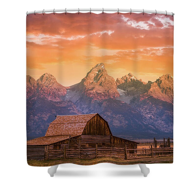 Grand Teton Shower Curtain featuring the photograph Sunrise on the Ranch by Darren White