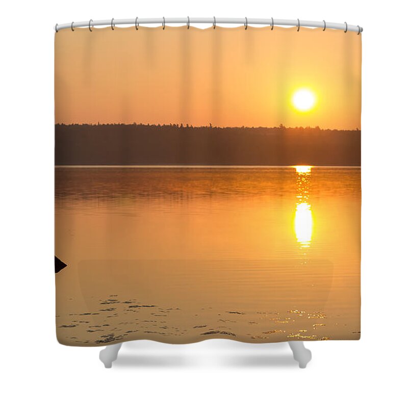 Sunset Shower Curtain featuring the photograph Sunrise on the Rocks of Branch Lake - Maine by Kirkodd Photography Of New England