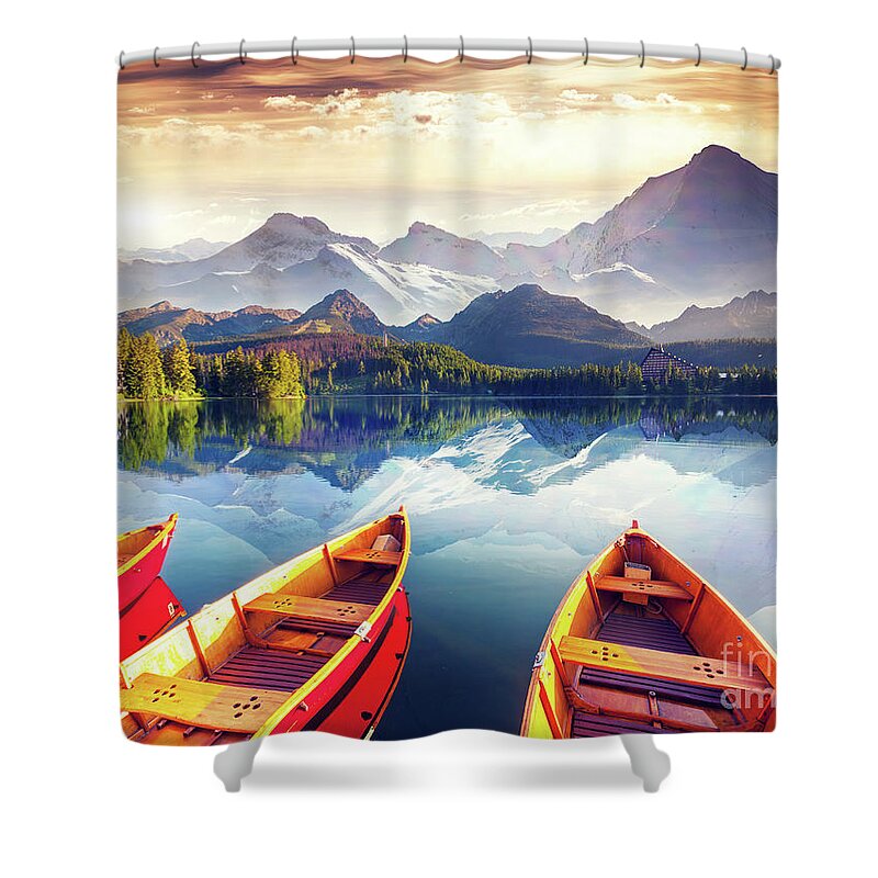 Alp Shower Curtain featuring the photograph Sunrise over Australian Lake by Thomas Jones