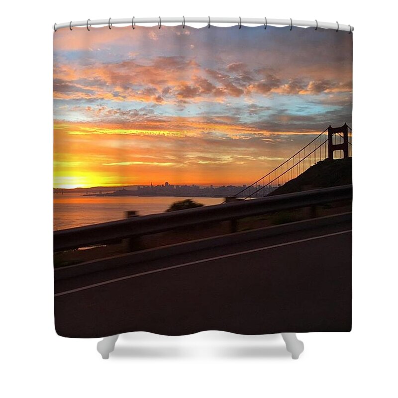 Marin Headlands Shower Curtain featuring the photograph Sunrise Over San Francisco #2 by Eugene Evon