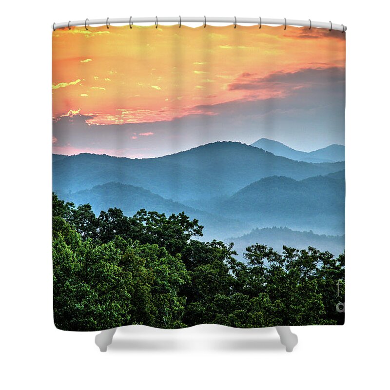 Smoky Shower Curtain featuring the photograph Sunrise Over the Smoky's by Douglas Stucky