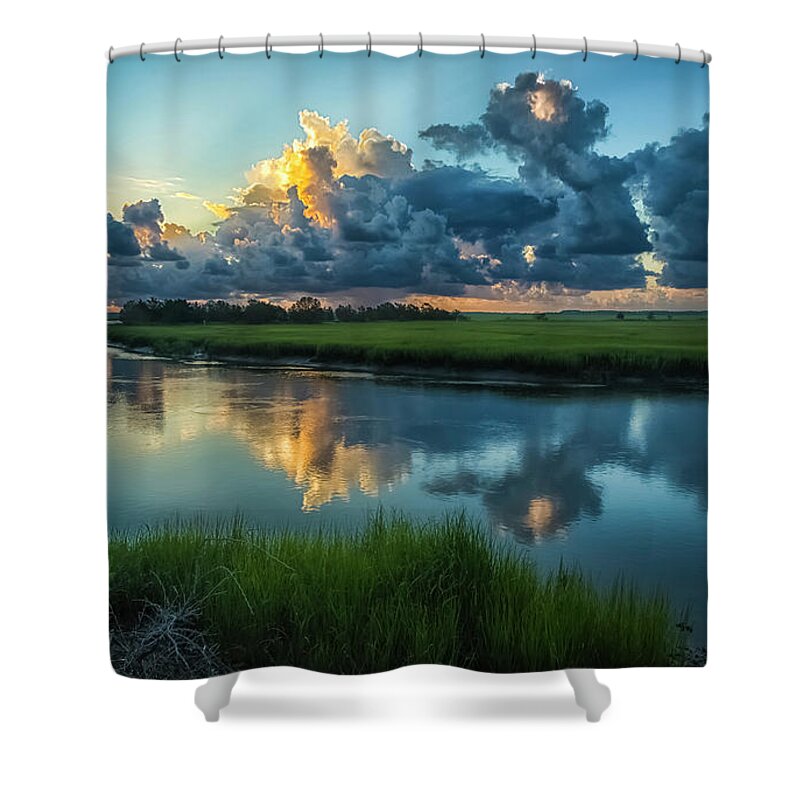 Harris Neck Shower Curtain featuring the photograph Sunrise over the South Newport River by Ray Silva