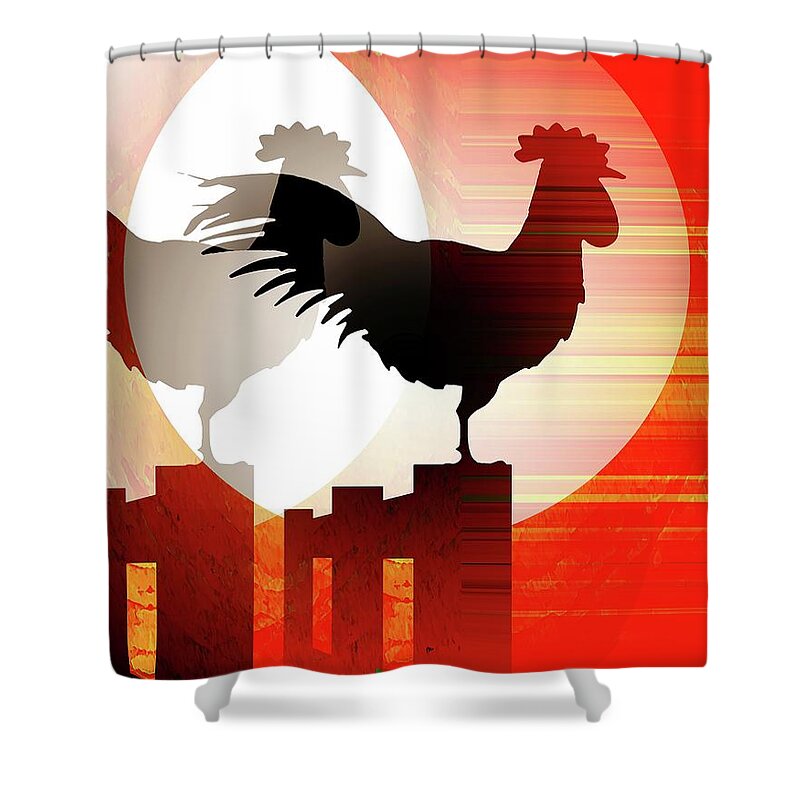 Rooster Shower Curtain featuring the mixed media Sunrise Reflection by David Manlove