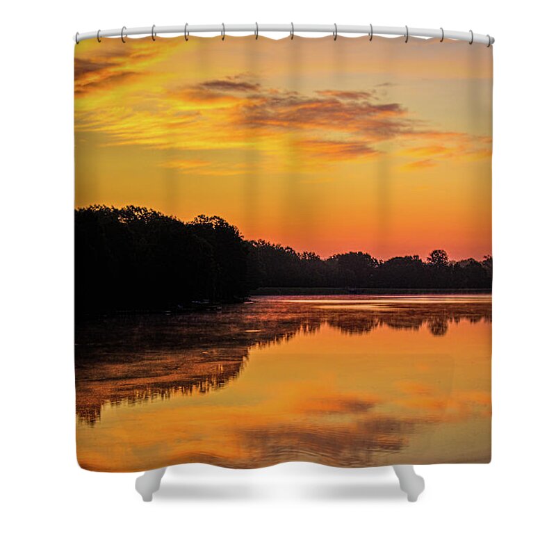 Lakeside Shower Curtain featuring the photograph Sunrise Silhouettes - Lake Landscape by Barry Jones