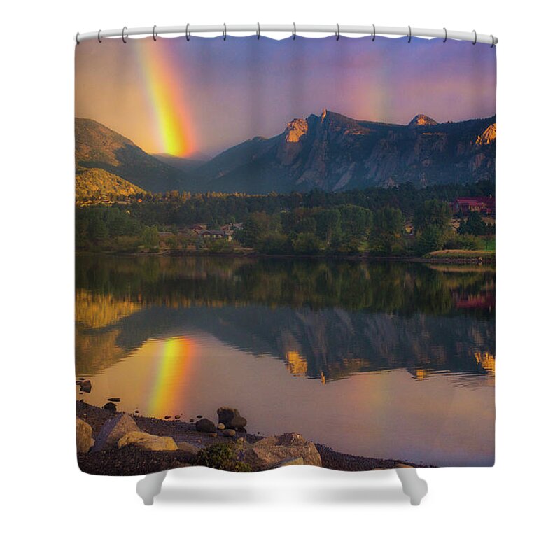 Estes Park Shower Curtain featuring the photograph Sunrise Summer Rainbow In Colorado by John De Bord