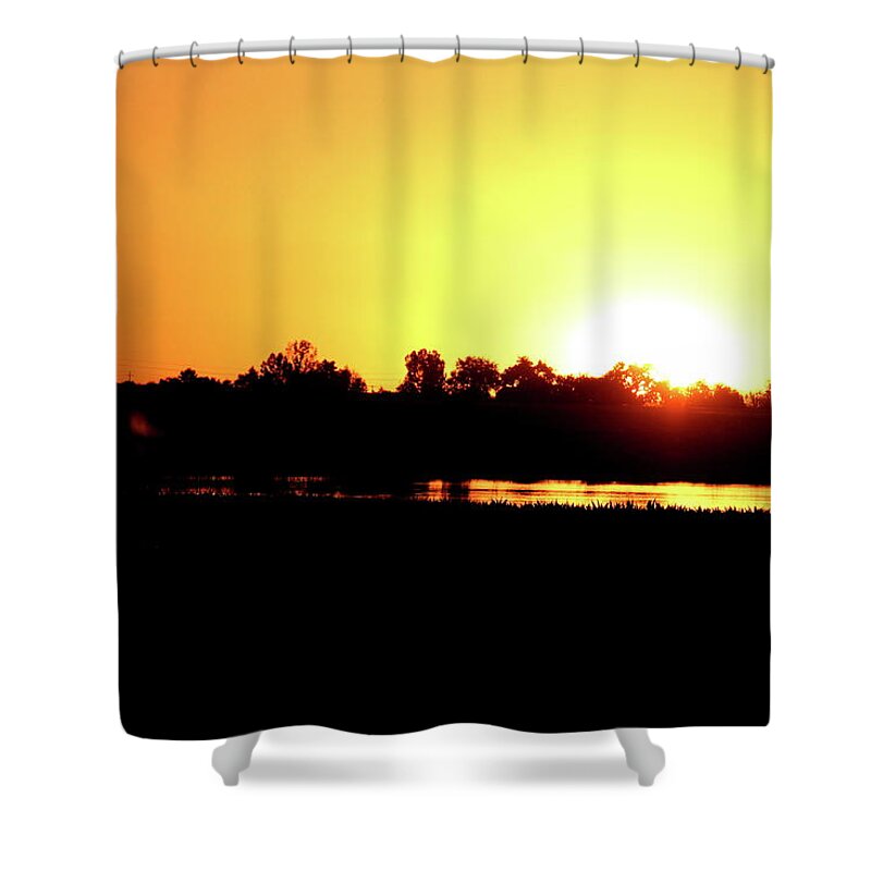 Sun Shower Curtain featuring the photograph Sunrise Water Tower by Trent Mallett