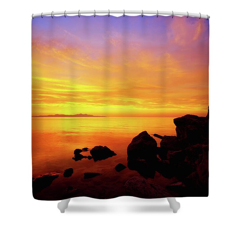 Sunset And Fire Shower Curtain featuring the photograph Sunset and Fire by Chad Dutson