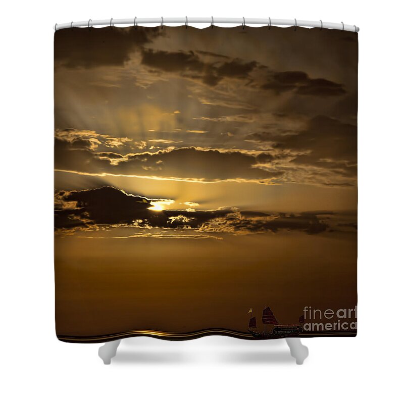 Sunset Shower Curtain featuring the photograph Sunset and Sanpan by Shirley Mangini