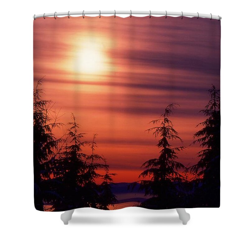 Abstract Shower Curtain featuring the digital art Sunset And Trees Two by Lyle Crump