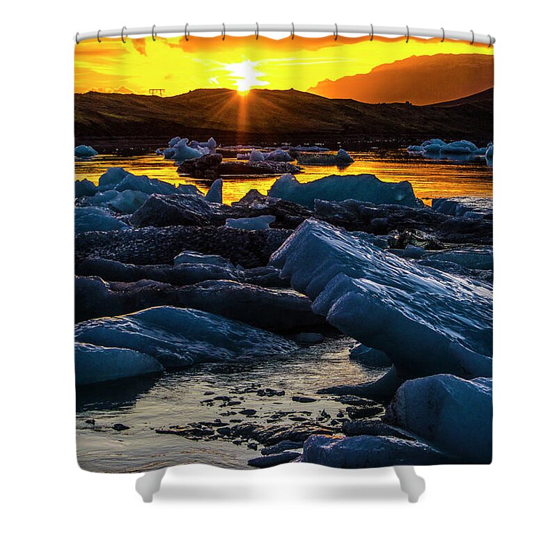 Jökulsárlón Shower Curtain featuring the photograph Sunset at Jokulsarlon 1 by Deborah Smolinske