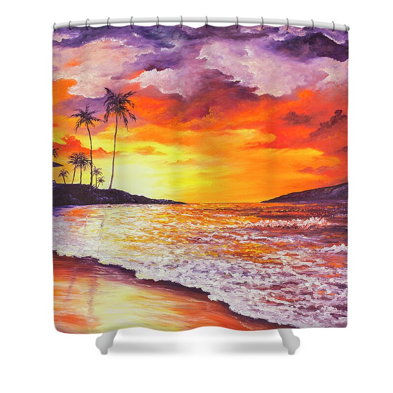 Darice Shower Curtain featuring the painting Sunset At Kapalua Bay by Darice Machel McGuire