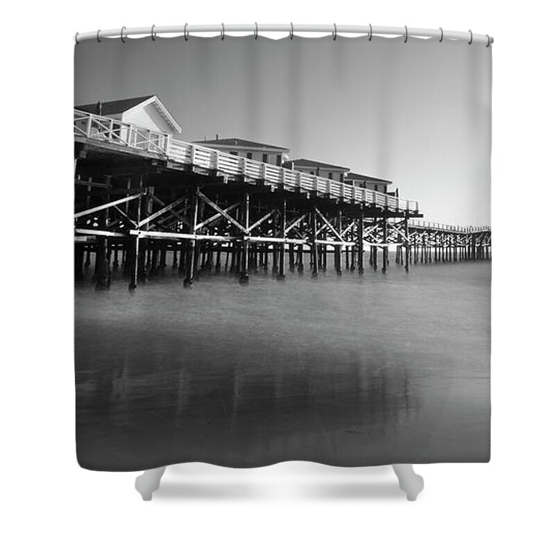 Beach Shower Curtain featuring the photograph Sunset at Pacific Beach Pier - Crystal Pier - Mission Bay, San D by Ryan Kelehar
