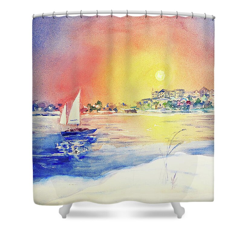 Orange Beach Shower Curtain featuring the painting Sunset at Perdido Pass by Jerry Fair