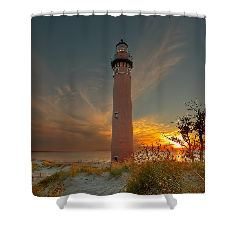 Lighthouse Shower Curtain featuring the photograph Sunset at Petite Pointe Au Sable by Susan Rissi Tregoning