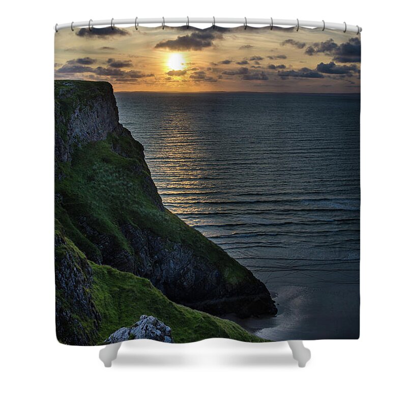 Sunset Shower Curtain featuring the photograph Sunset at Rhossili Bay by Perry Rodriguez