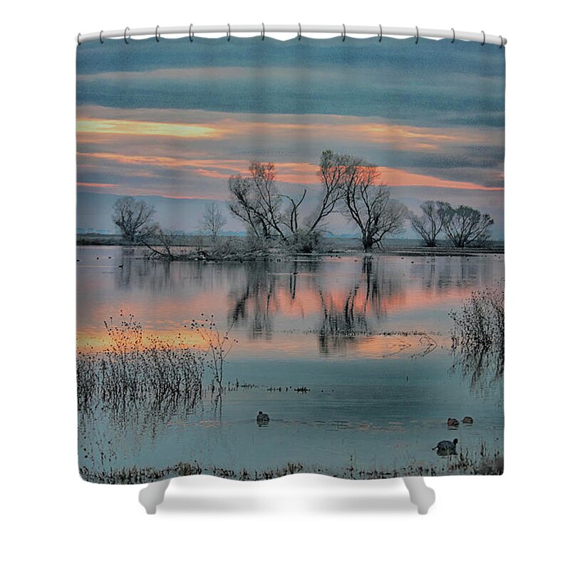 San Luis Wildlife Refuge Shower Curtain featuring the photograph Sunset at San Luis  by Patricia Dennis