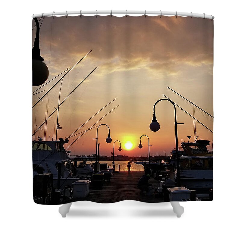 Sun Shower Curtain featuring the photograph Sunset At The End Of The Talbot St Pier by Robert Banach