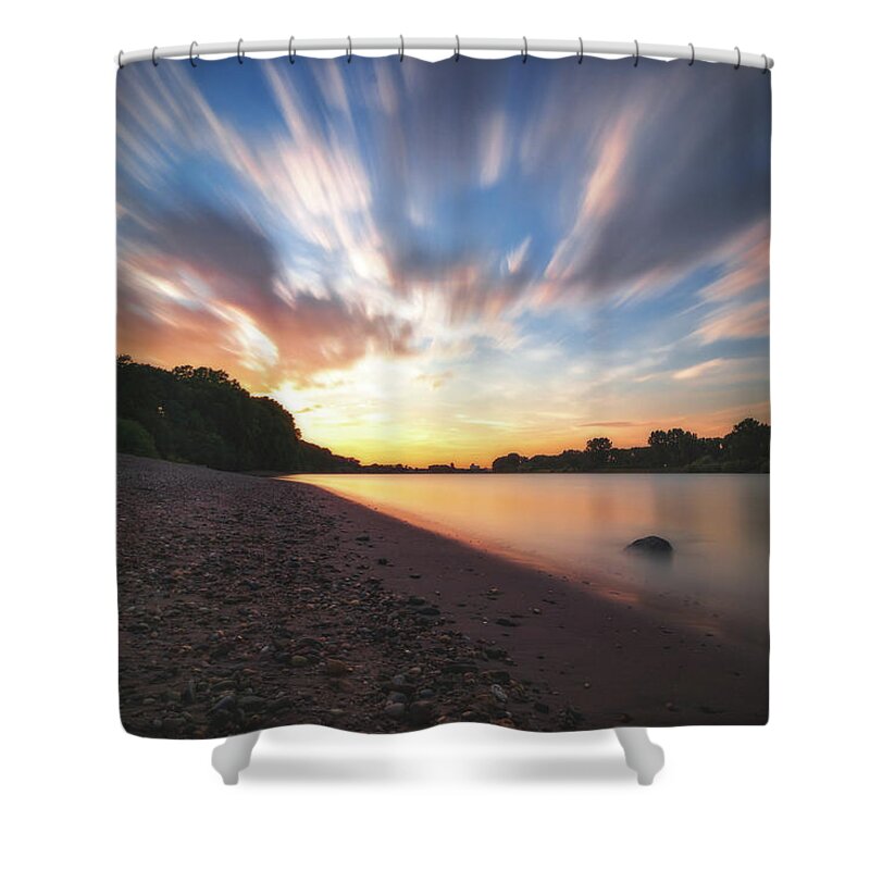 Worms Shower Curtain featuring the photograph Sunset at the Riverside by Marc Braner