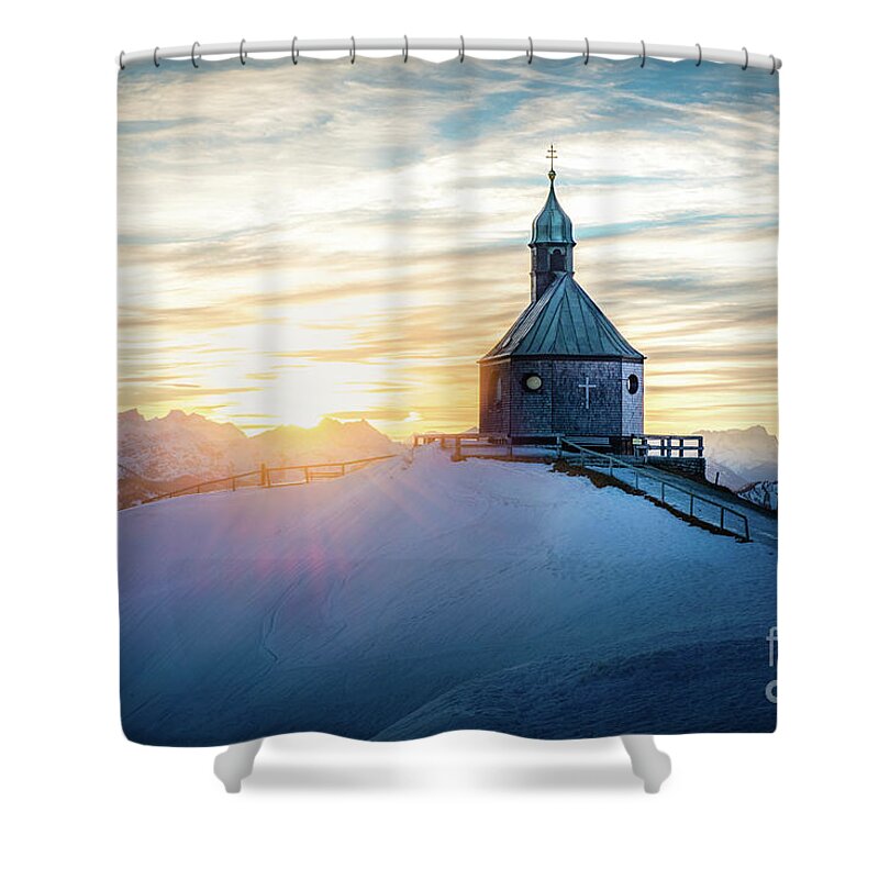 Wallberg Shower Curtain featuring the photograph Sunset At The Top by Hannes Cmarits