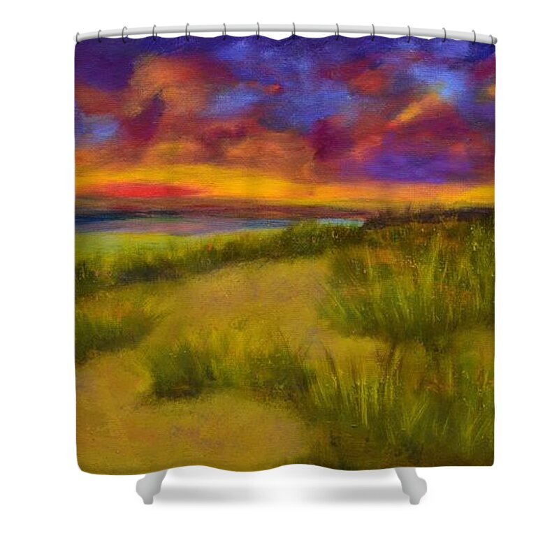  Shower Curtain featuring the painting Sunset Beach by Barrie Stark