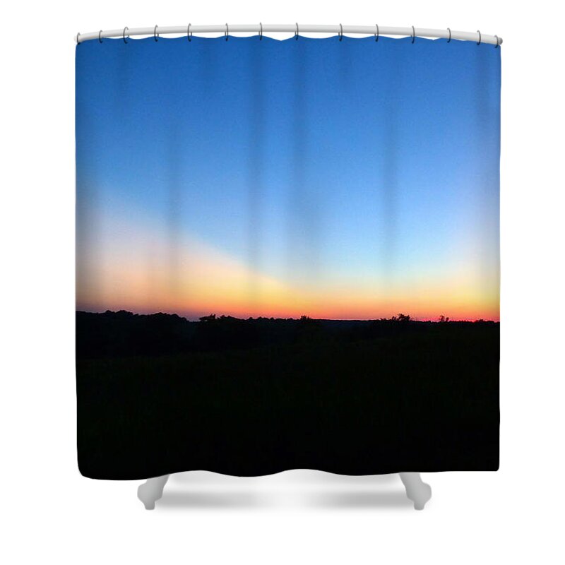 Sunset Shower Curtain featuring the digital art Sunset Blue by Jana Russon