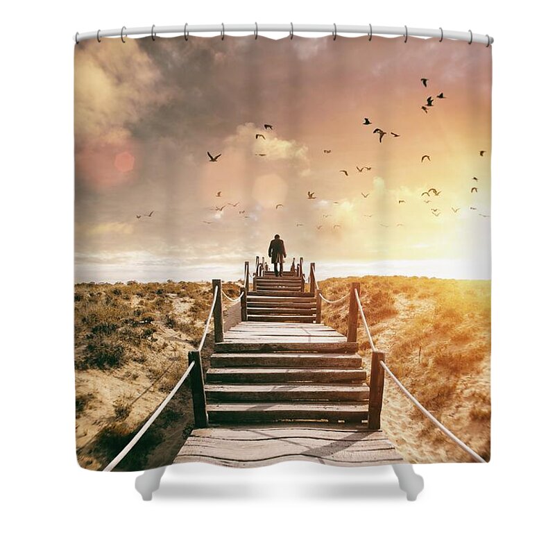 Adult Shower Curtain featuring the photograph Sunset Boardwalk by Carlos Caetano
