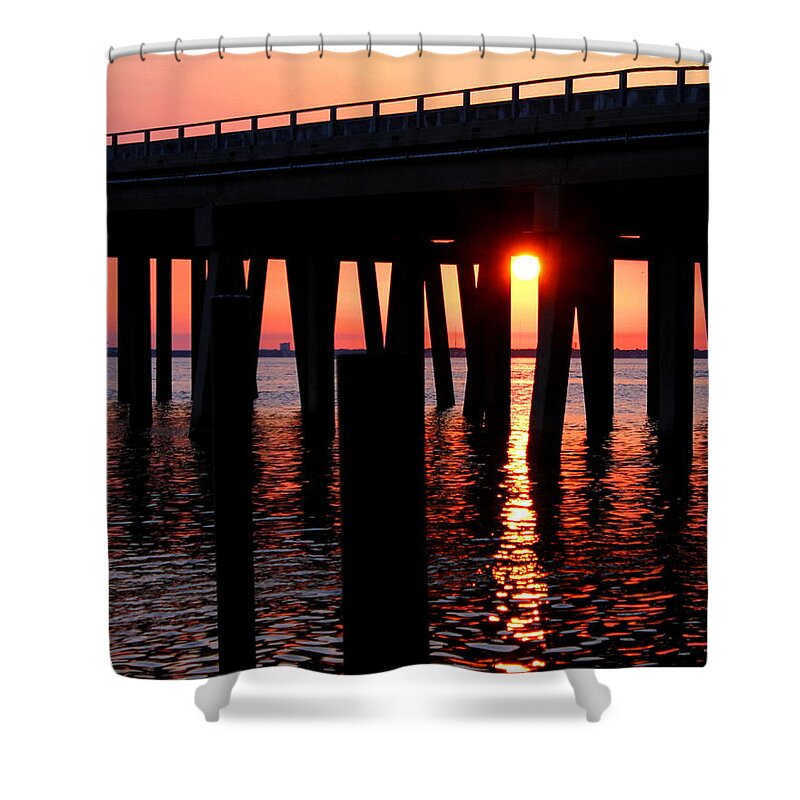 Destin Shower Curtain featuring the photograph Sunset Bridge by Larry Beat