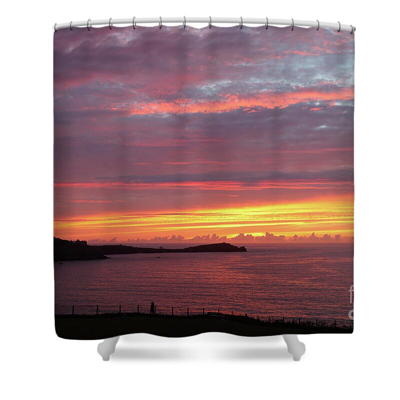 Newquay Shower Curtain featuring the photograph Sunset Clouds in Newquay Cornwall by Nicholas Burningham