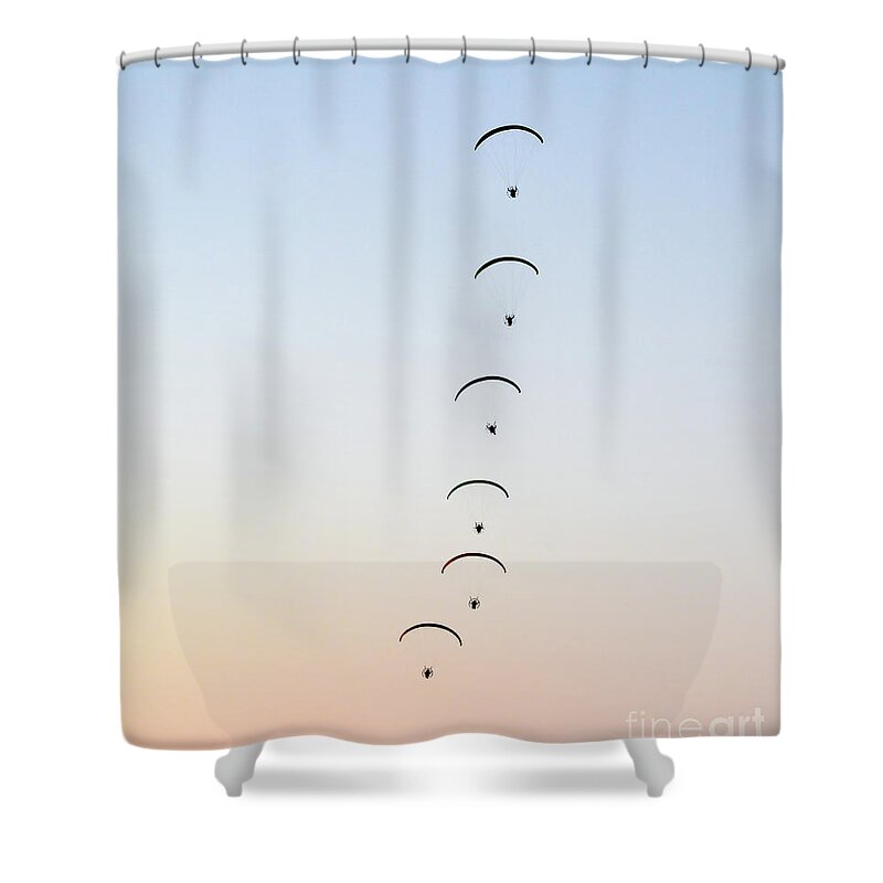 Paragliding Shower Curtain featuring the photograph Sunset dancing by Paul Quinn