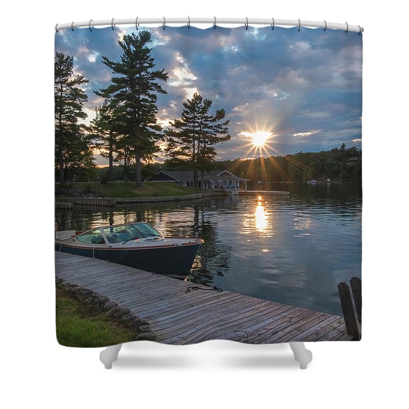 St Lawrence Seaway Shower Curtain featuring the photograph Sunset From Dock by Tom Singleton