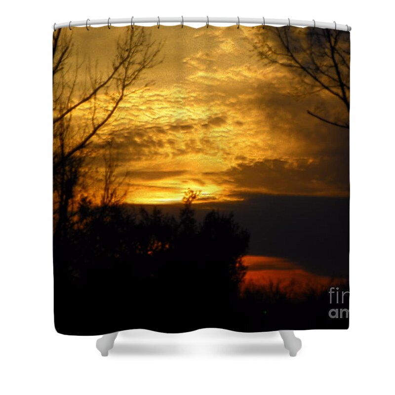 Photo Art Craig Walters Sunset Farm Tree Forest Trees Photograph Woods Sun Set Setting A An The Photographic Artist Artistic Shower Curtain featuring the digital art Sunset from Farm by Craig Walters