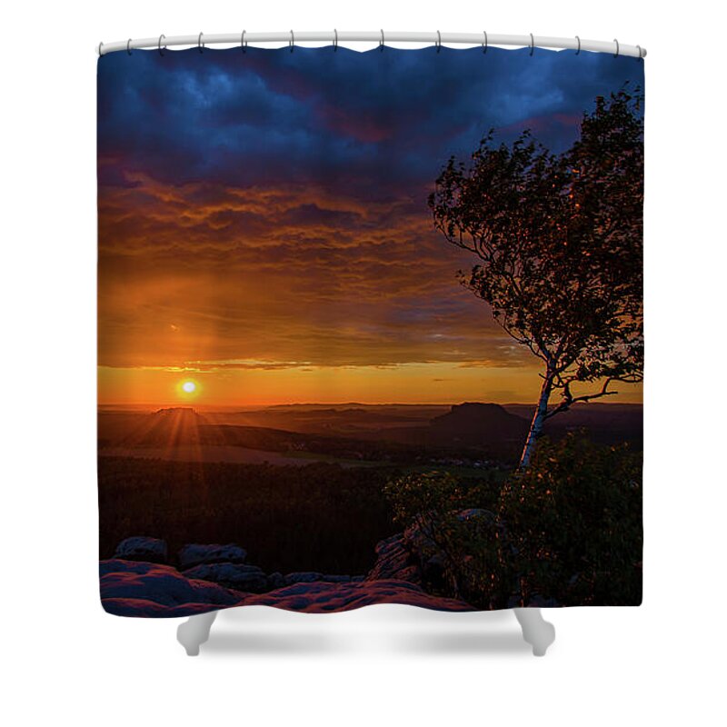Nature Shower Curtain featuring the photograph Sunset in Saxonian Switzerland by Andreas Levi