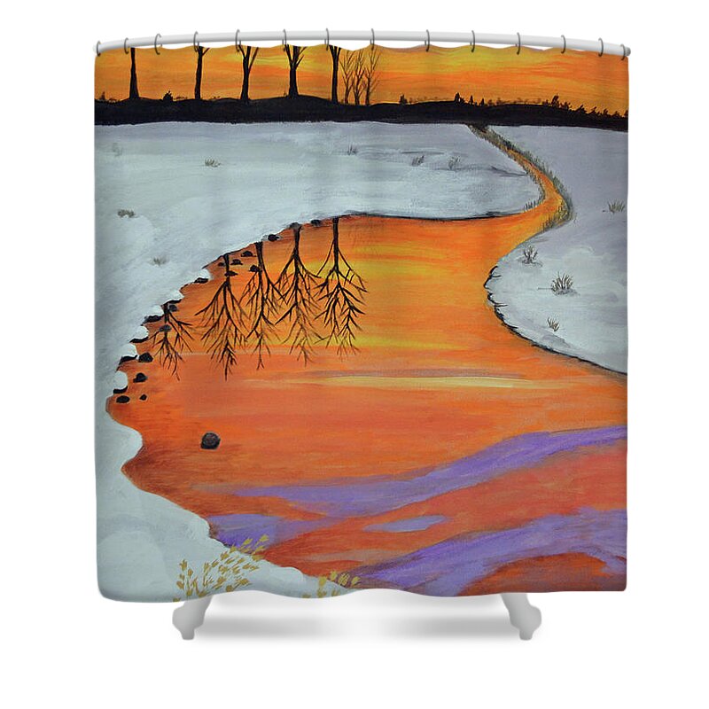 Sunset Shower Curtain featuring the painting Sunset in the Winter by Laxmi Khire