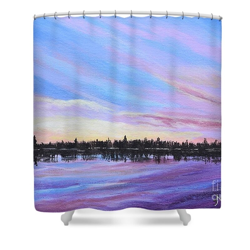 Sunset Shower Curtain featuring the painting Sunset-Ivanhoe2 by Monika Shepherdson