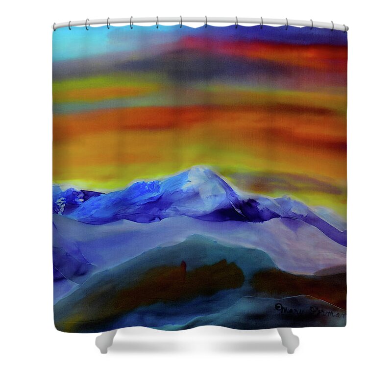 Sunset Shower Curtain featuring the painting Sunset by Mary Gorman