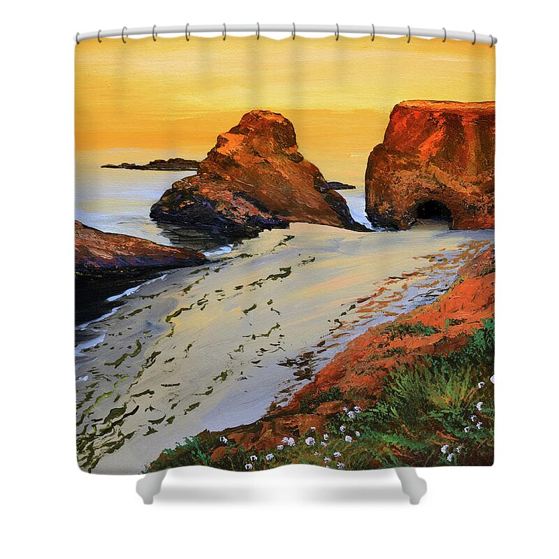 Sunset North Of Fort Bragg Ca Shower Curtain featuring the painting Sunset North Of Fort Bragg CA by Frank Wilson