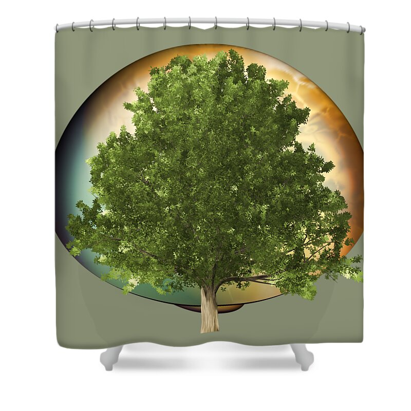 Digital Shower Curtain featuring the digital art Sunset Oak Tree Cartoon by Linda Phelps