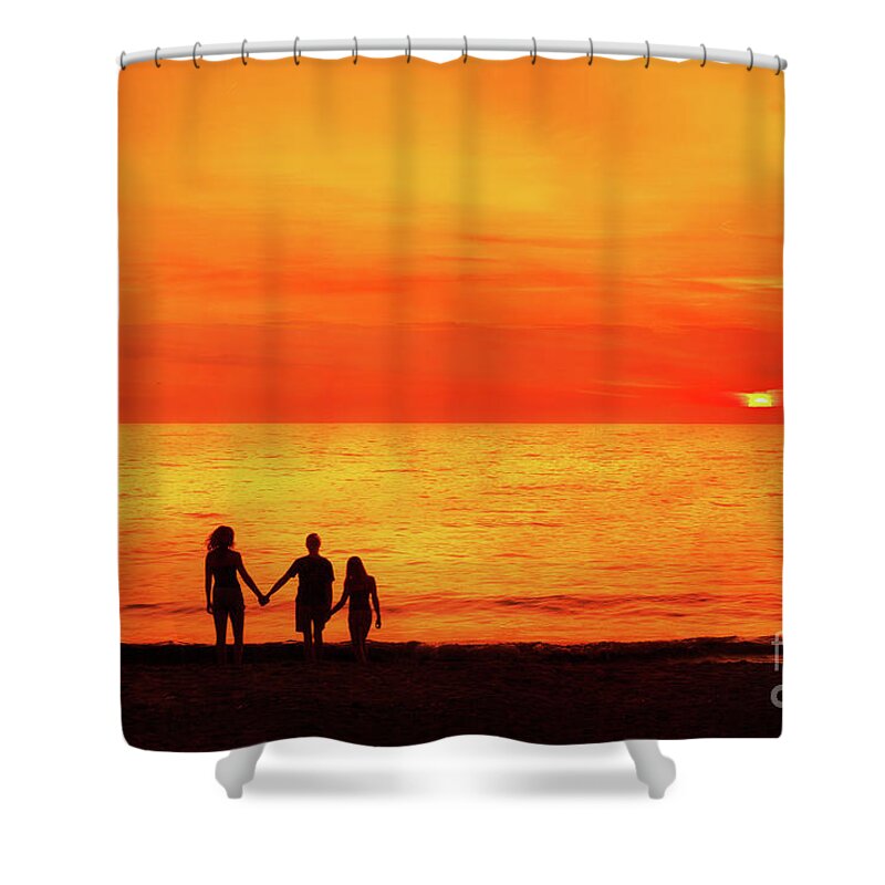 Sunset On The Beach Shower Curtain featuring the digital art Sunset On The Beach by Randy Steele