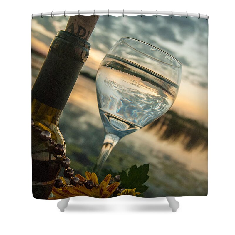 Wine Shower Curtain featuring the photograph Sunset on the Lake by Pamela Williams