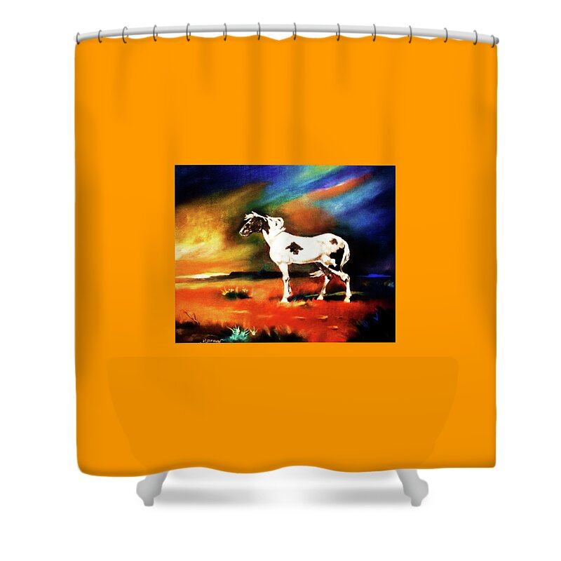 Horse Shower Curtain featuring the painting Sunset on the Plains by Al Brown