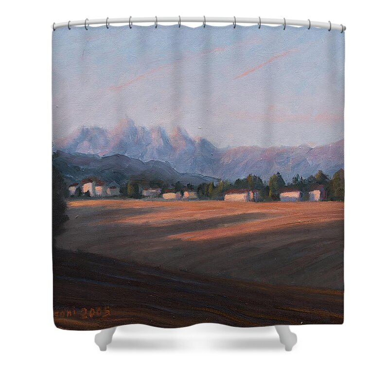 Brianza Shower Curtain featuring the painting Sunset on the Resegone by Marco Busoni