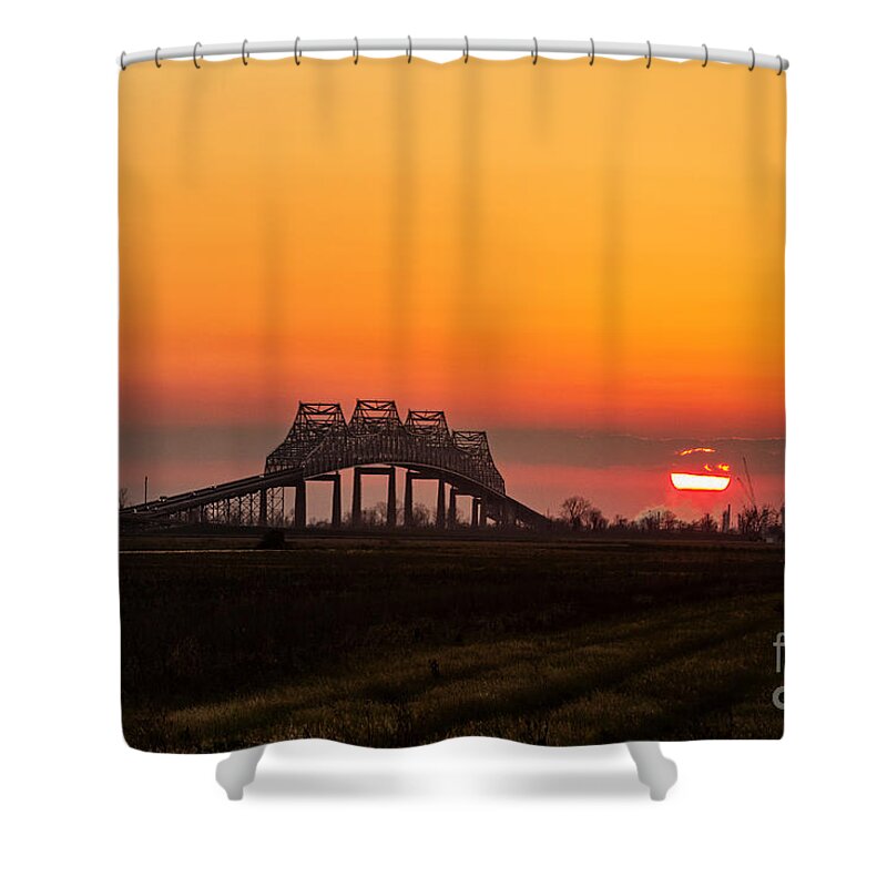 Sunset Shower Curtain featuring the photograph Sunset on the Sunshine Bridge by Scott Pellegrin