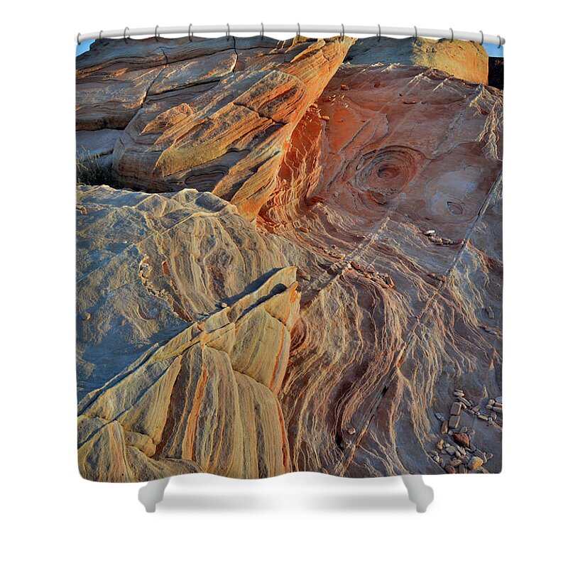 Valley Of Fire State Park Shower Curtain featuring the photograph Sunset on Wave of Sandstone in Valley of Fire by Ray Mathis