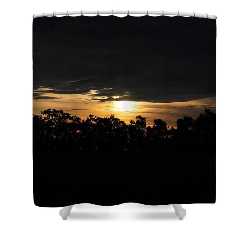 Tree Shower Curtain featuring the photograph Sunset Over Farm and Trees - Silhouette View by Matt Quest