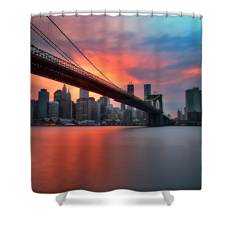 Sunset Shower Curtain featuring the photograph Sunset over Manhattan by Larry Marshall