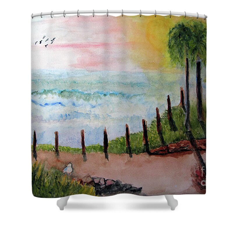 Ocean Shower Curtain featuring the painting Sunset Overlook by Sandy McIntire