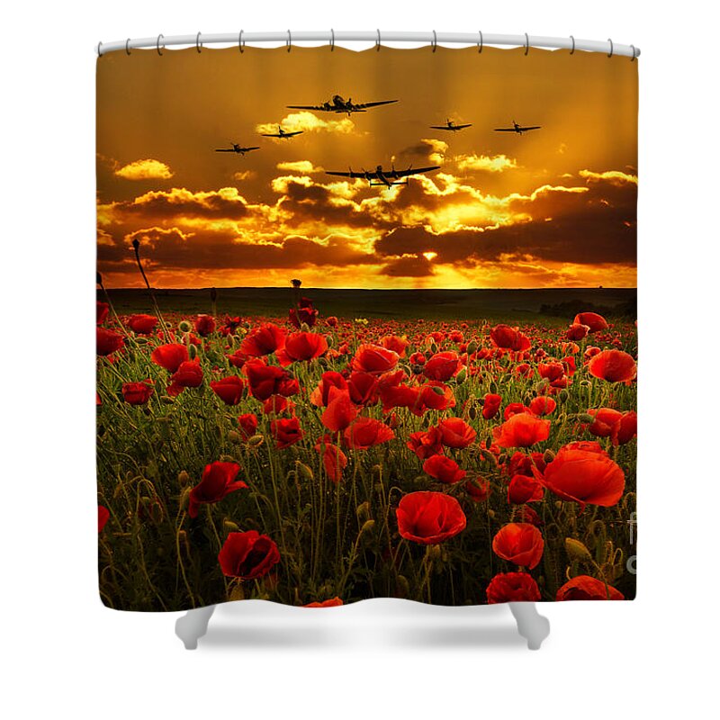 Avro Shower Curtain featuring the digital art Sunset Poppies The BBMF by Airpower Art