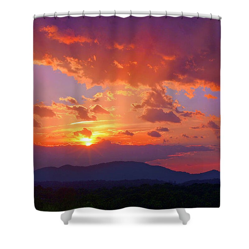 Sunset Shower Curtain featuring the photograph Sunset Rays at Smith Mountain Lake by The James Roney Collection